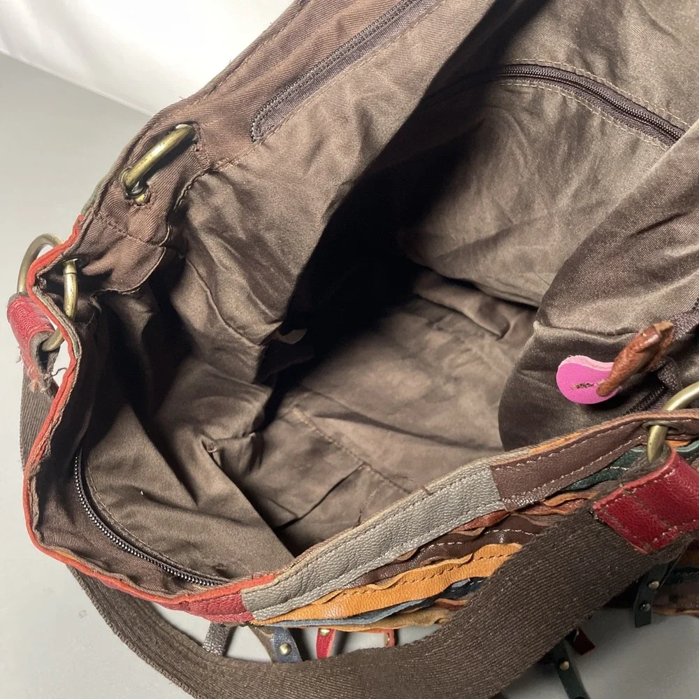 Multi Colored Patchwork Leather Stripes Hobo Studded Bag
